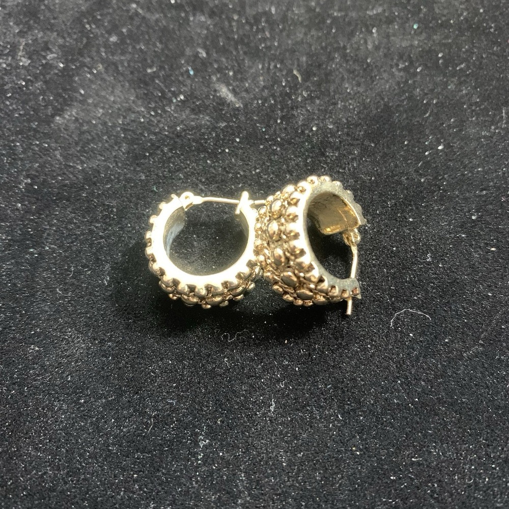 Monet Gold Tone Hoop Earrings Hinged Closure Textured Round Metal